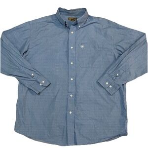 Ariat  Men XL Blue Geometric Long sleeve Shirt‎ Logo Rodeo Work Embroidered